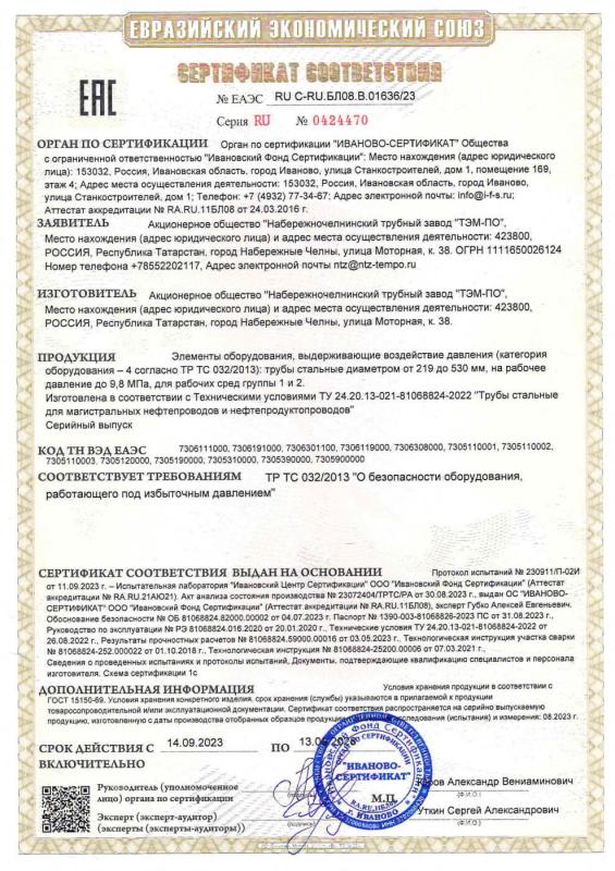 Сертификат ТР ТС 032 ТУ 24.20